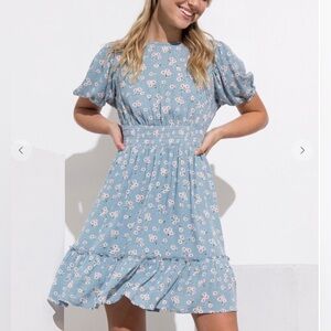 Paulina Floral Dress With Back Cut Out Blue Dress Size M